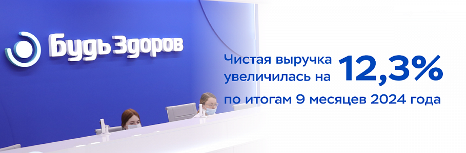 Чистая выручка сети клиник «Будь Здоров» по итогам 9 месяцев 2024 года увеличилась на 12,3% 